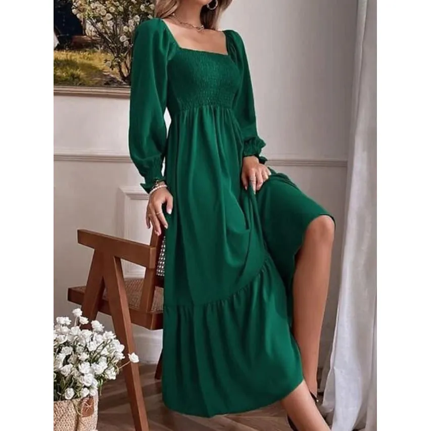 Women's Ruffle Autumn Winter Swing Midi Dress