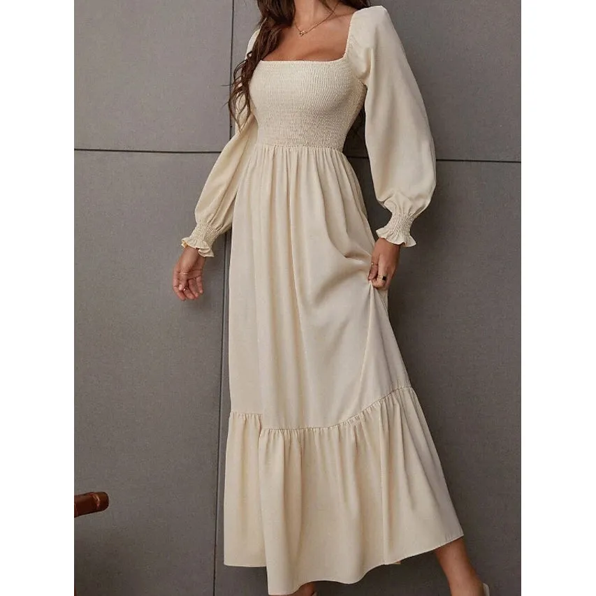 Women's Ruffle Autumn Winter Swing Midi Dress