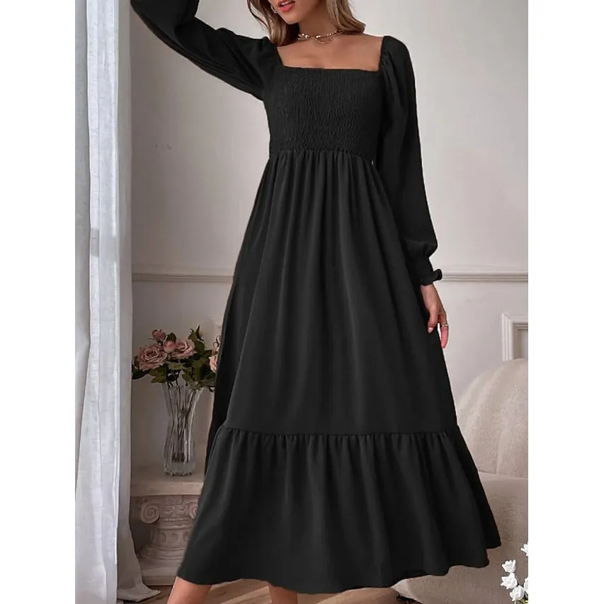 Women's Ruffle Autumn Winter Swing Midi Dress