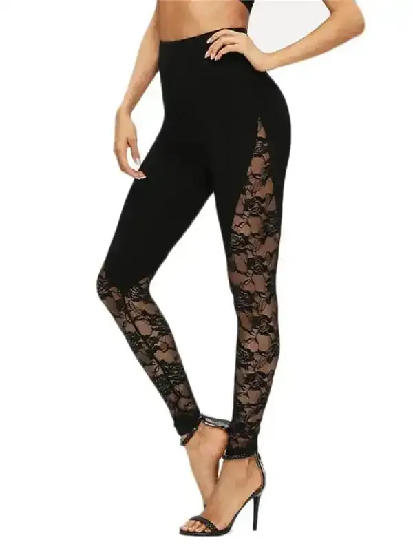 Women’s Solid Color Lace Panel Stirrup Leggings
