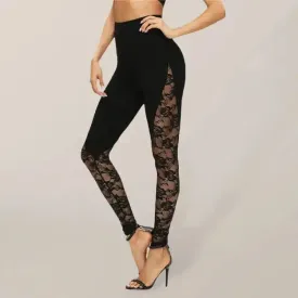 Women’s Solid Color Lace Panel Stirrup Leggings