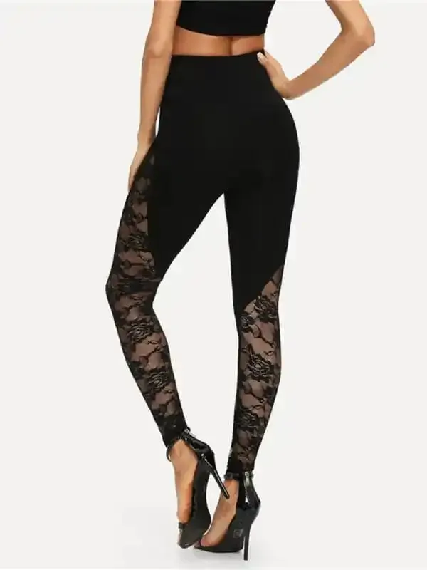 Women’s Solid Color Lace Panel Stirrup Leggings
