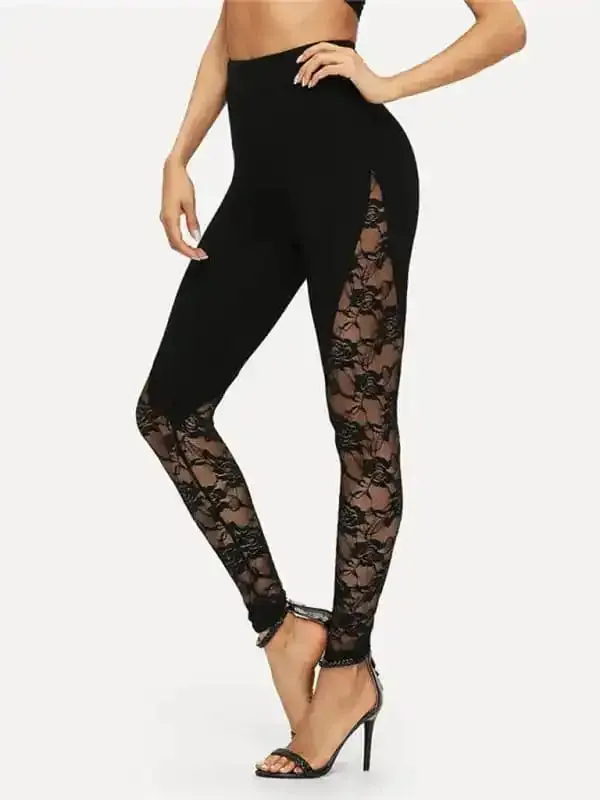 Women’s Solid Color Lace Panel Stirrup Leggings