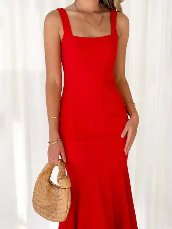 Women’s Square Neck Slim Elegant Mermaid Dress